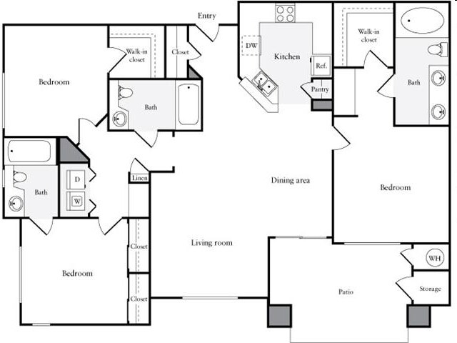 3 Bedroom 2 Bathroom 24302 floor plan